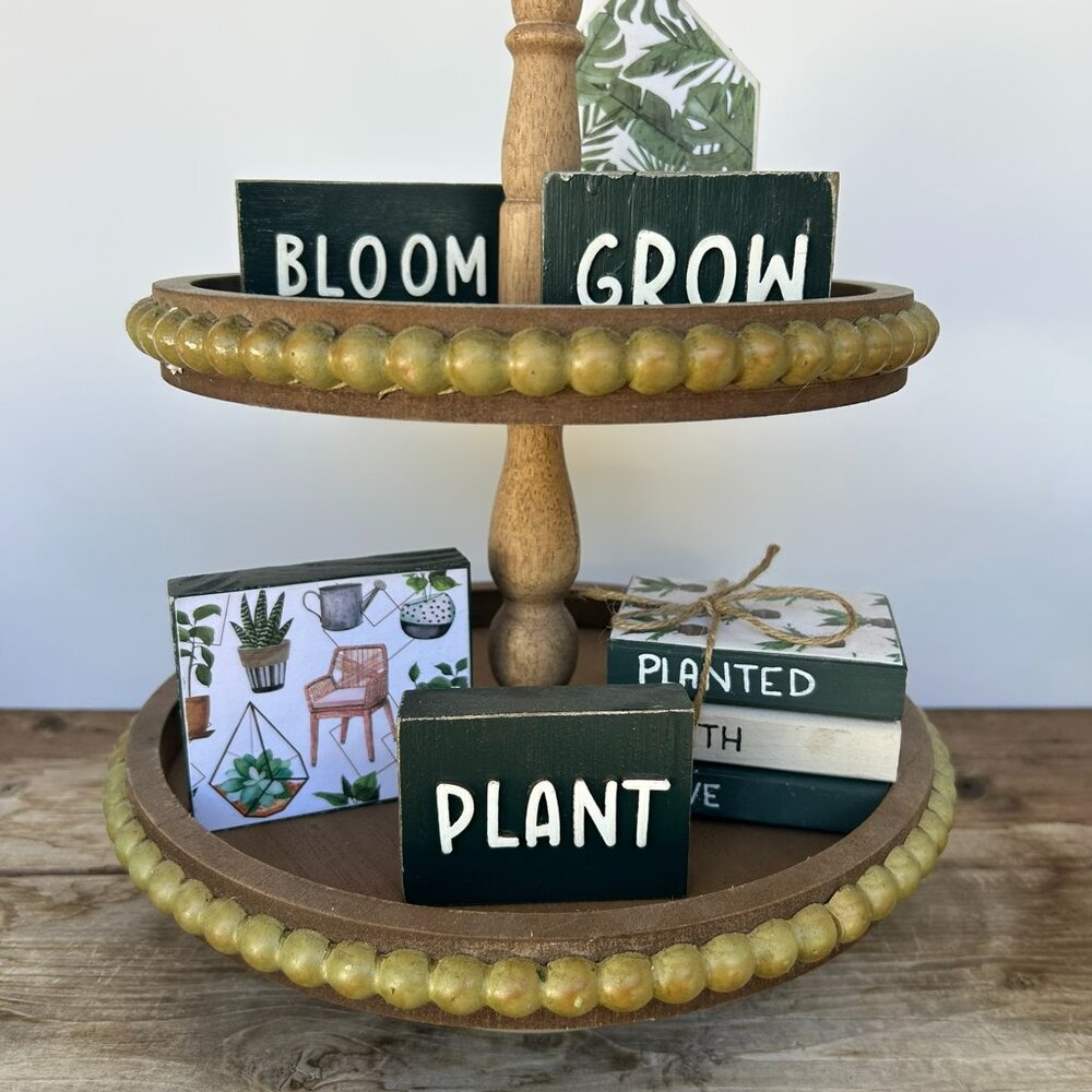 Handmade Plant, Bloom, Grow tiered Tray Decor - Plant Lovers
